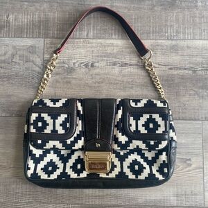 L.A.M.B Gwen Stefani Geo Print Black Ivory Wool/Leather Y2K Bag